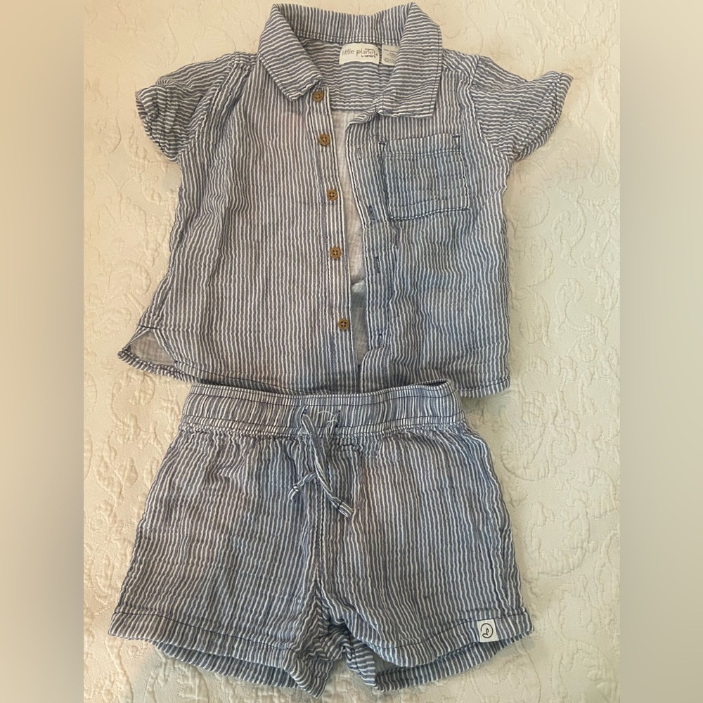 Carter's Organic Blue Striped Shirt and short set